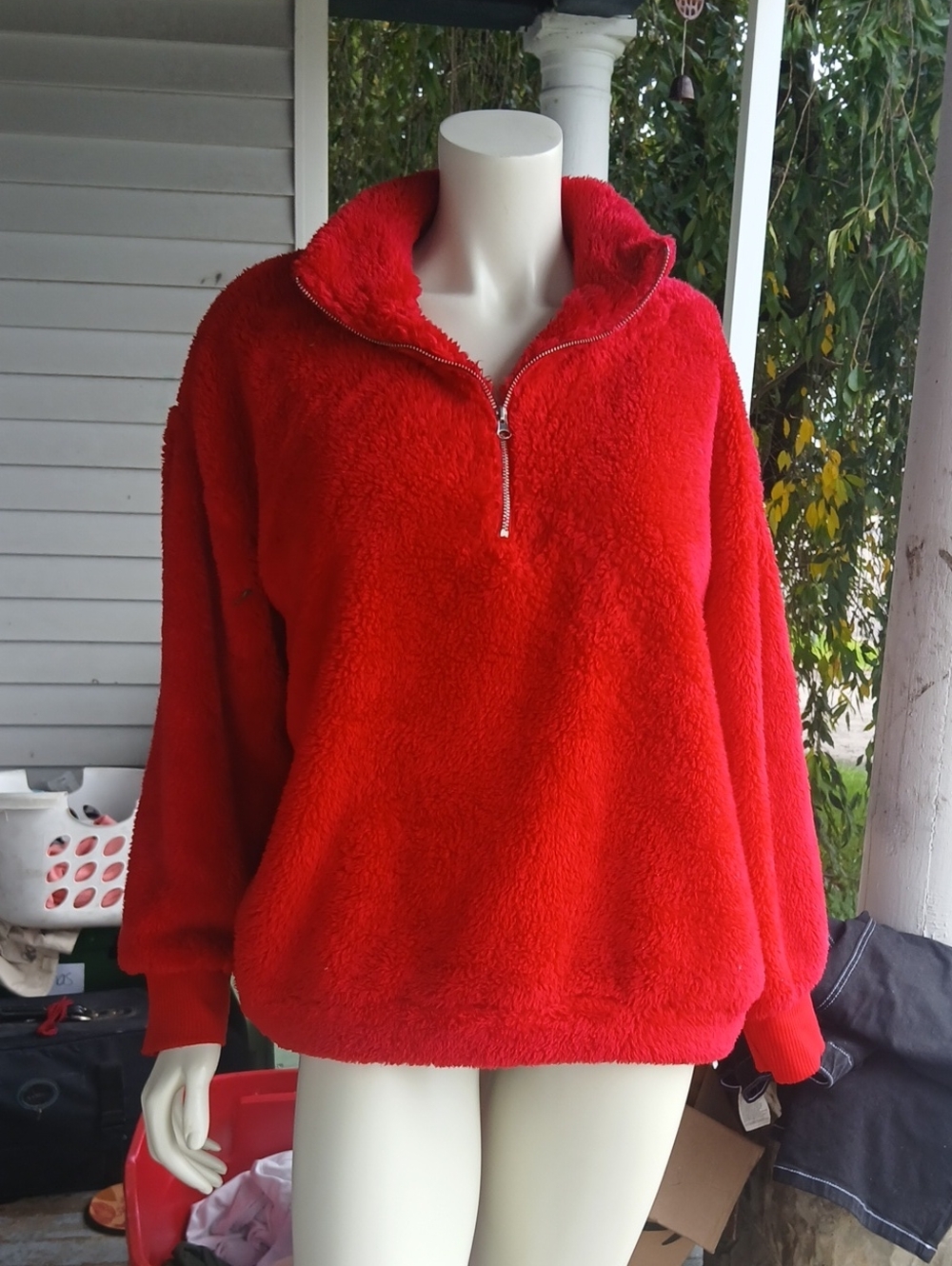 GUC LOFT Vibrant Red Sherpa Jacket 1/4 Zip Pullover Size Meduum